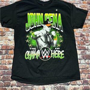 WWE John Cena Black Tee with Green and Yellow Graphic